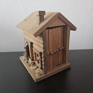 Wooden cabin coaster holder with coasters